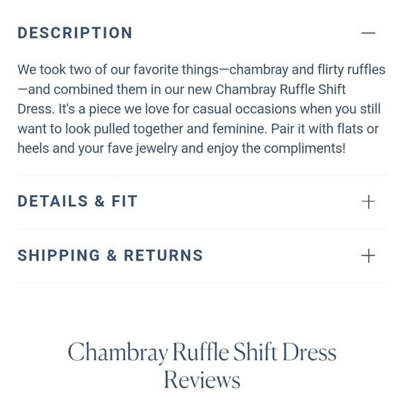 Draper James Chambray Ruffle Shift Dress Modest Classic - Picture 4 of 6